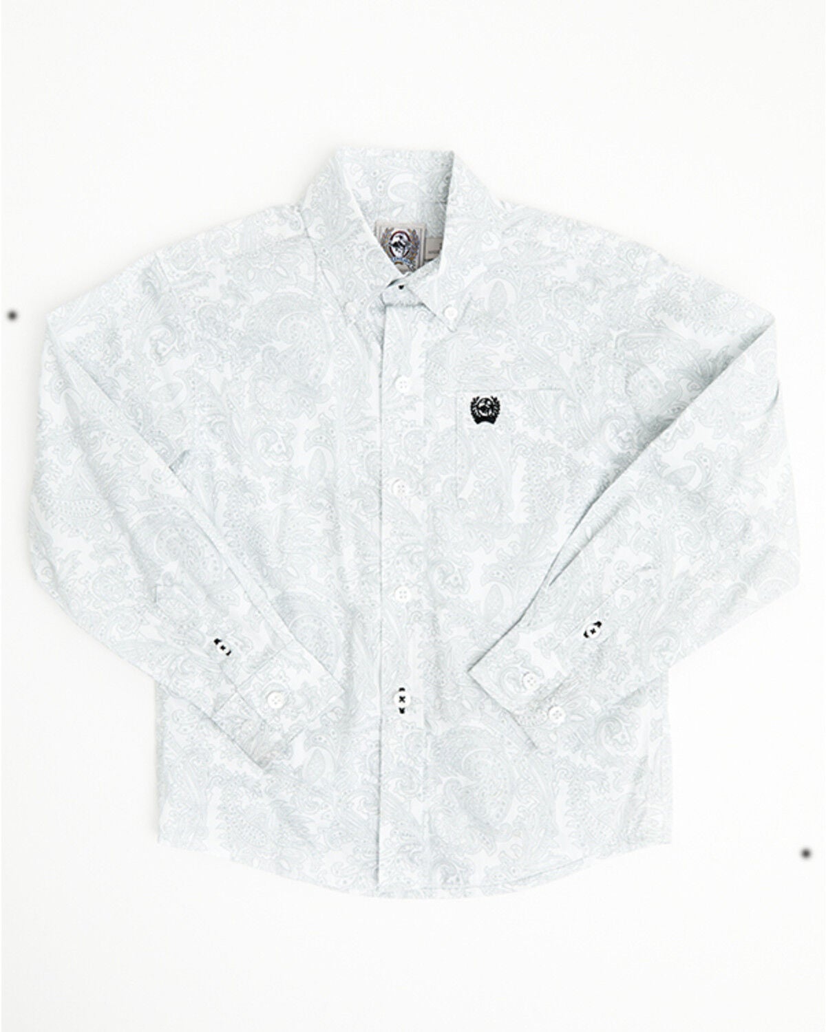 Cinch Toddler Boys' Paisley Print Long Sleeve Button-Down Western Shirt, White, hi-res