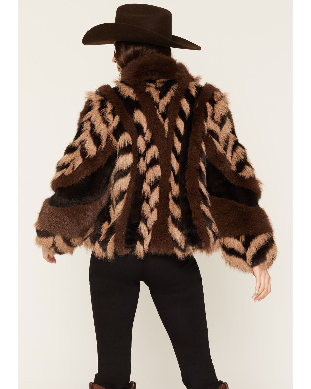 Image #4 - Azalea Wang Women's Striped Faux Fur Jacket, Chocolate, hi-res