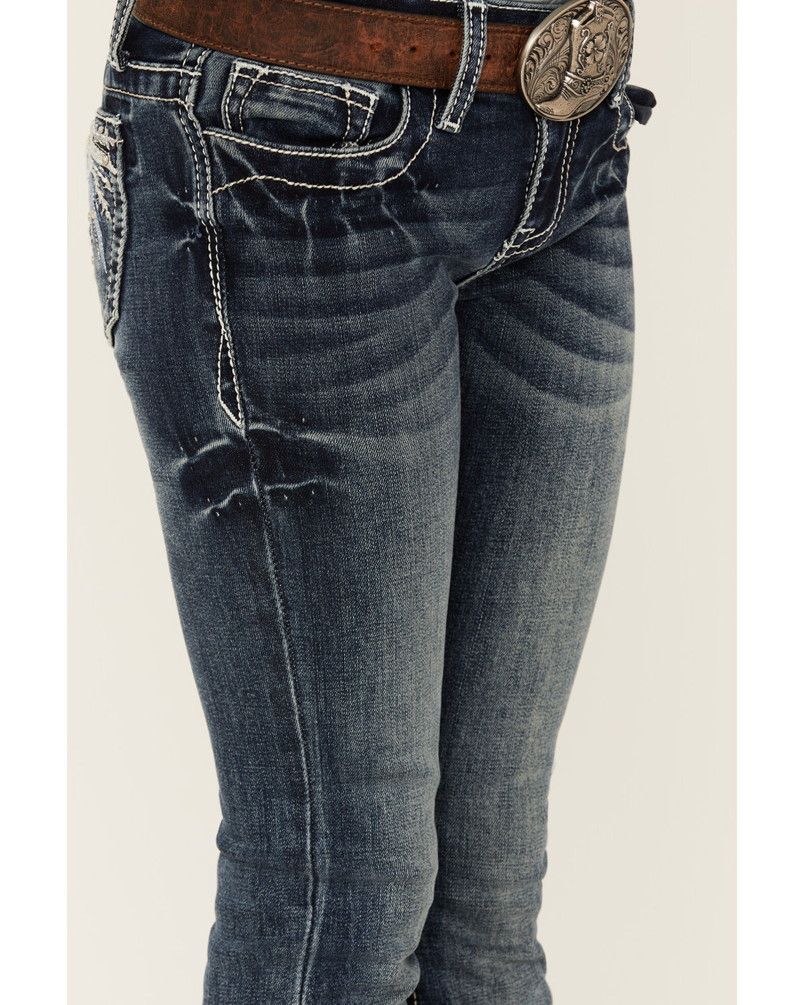 Grace LA Women's Medium Wash Mid Rise Cross Pocket Bootcut Jeans
