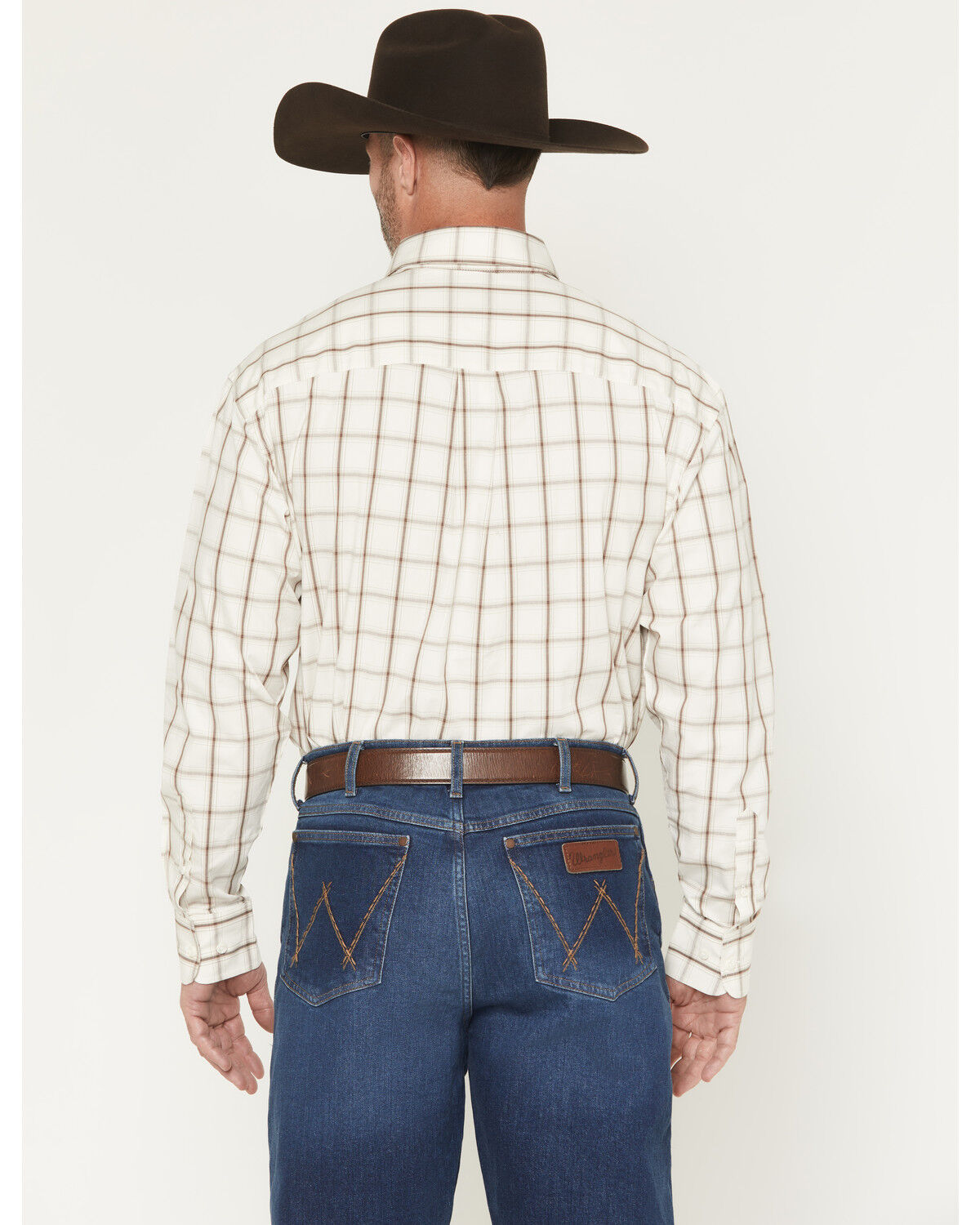 Image #4 - George Strait by Wrangler Men's Plaid Print Long Sleeve Button-Down Stretch Western Shirt, Cream, hi-res