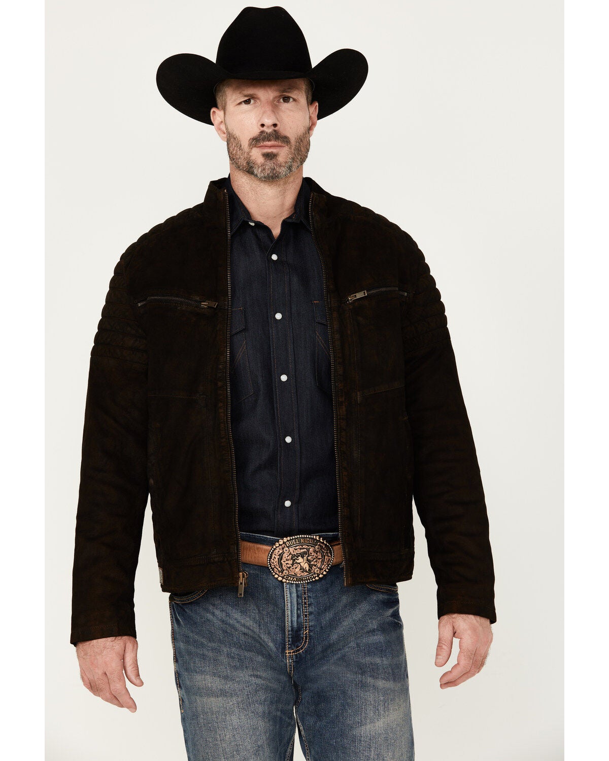 Moonshine Spirit&reg; Men's Motorcycle Leather Jacket, Brown, hi-res