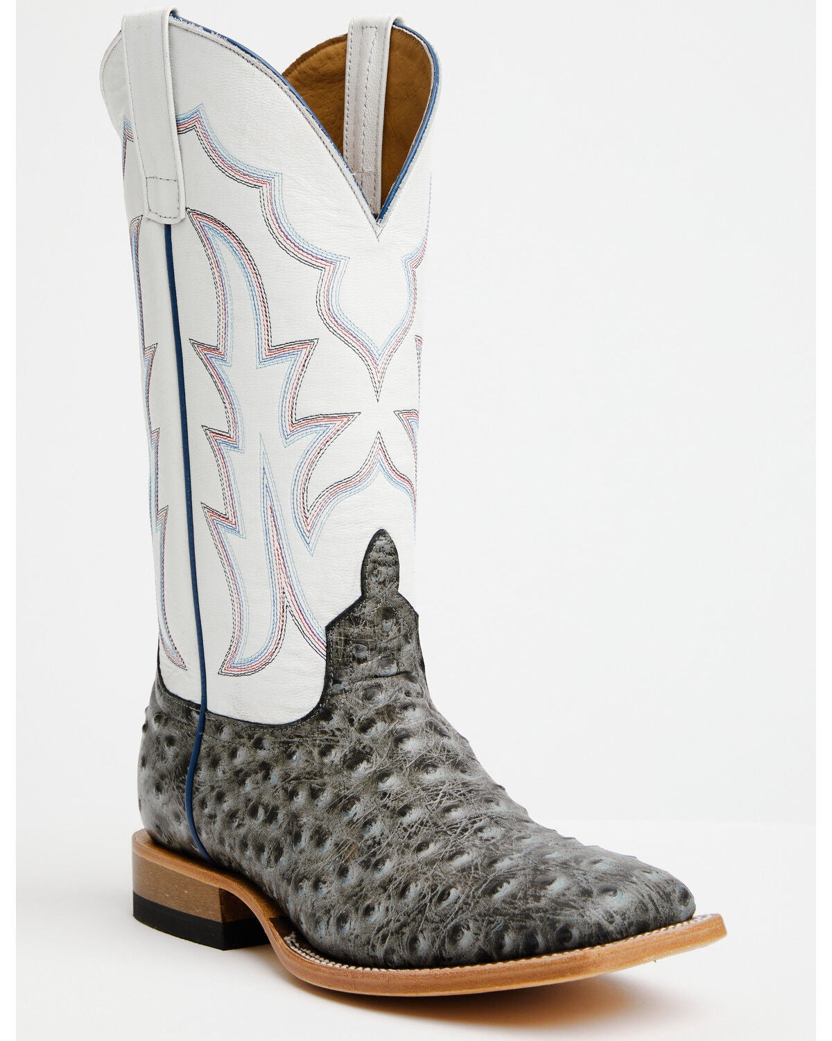 Image #1 - Horse Power Men's Ostrich Print Western Boots - Square Toe, Grey, hi-res