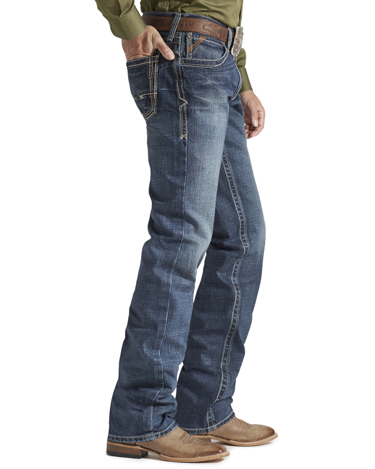 Image #2 - Ariat Men's Gulch M5 Low Rise Straight Leg Jeans, Med Wash, hi-res