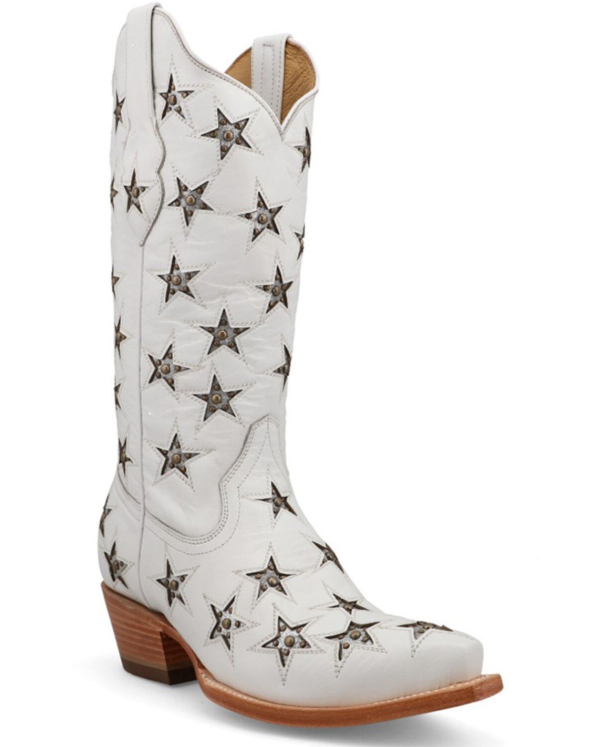 Black Star Women's Marfa Star Inlay Studded Western Boots - Snip Toe, Silver, hi-res