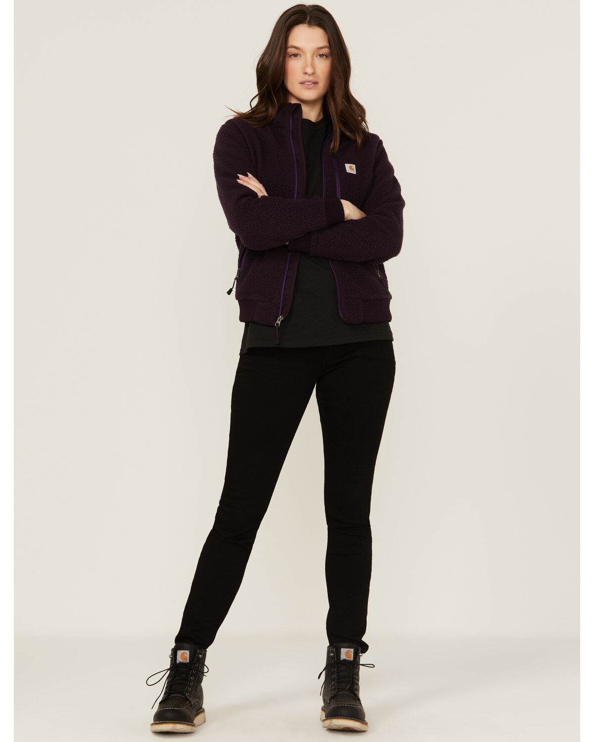 Image #2 - Carhartt Women's Solid Purple Relaxed Fit Zip-Front Sherpa Fleece Work Jacket, , hi-res