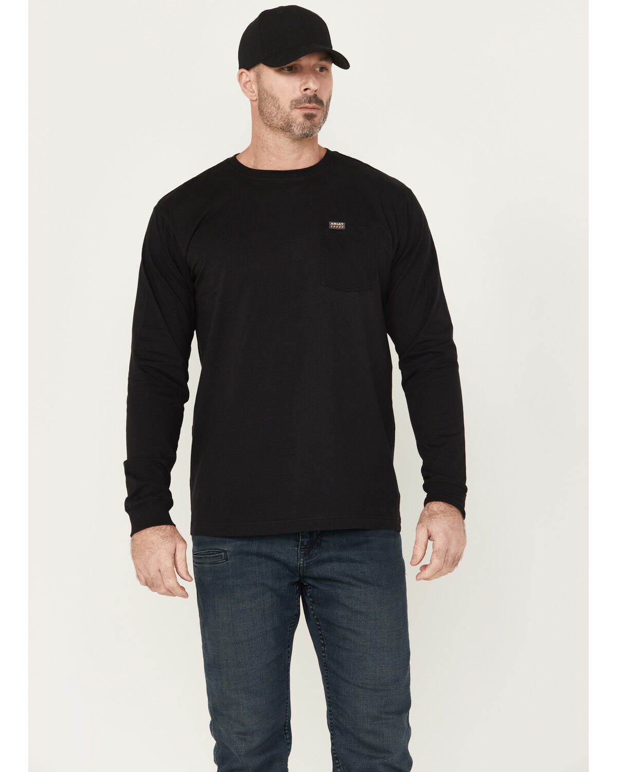 Image #2 - Ariat Men's Rebar Cotton Strong Hardhead Long Sleeve T-Shirt, Black, hi-res