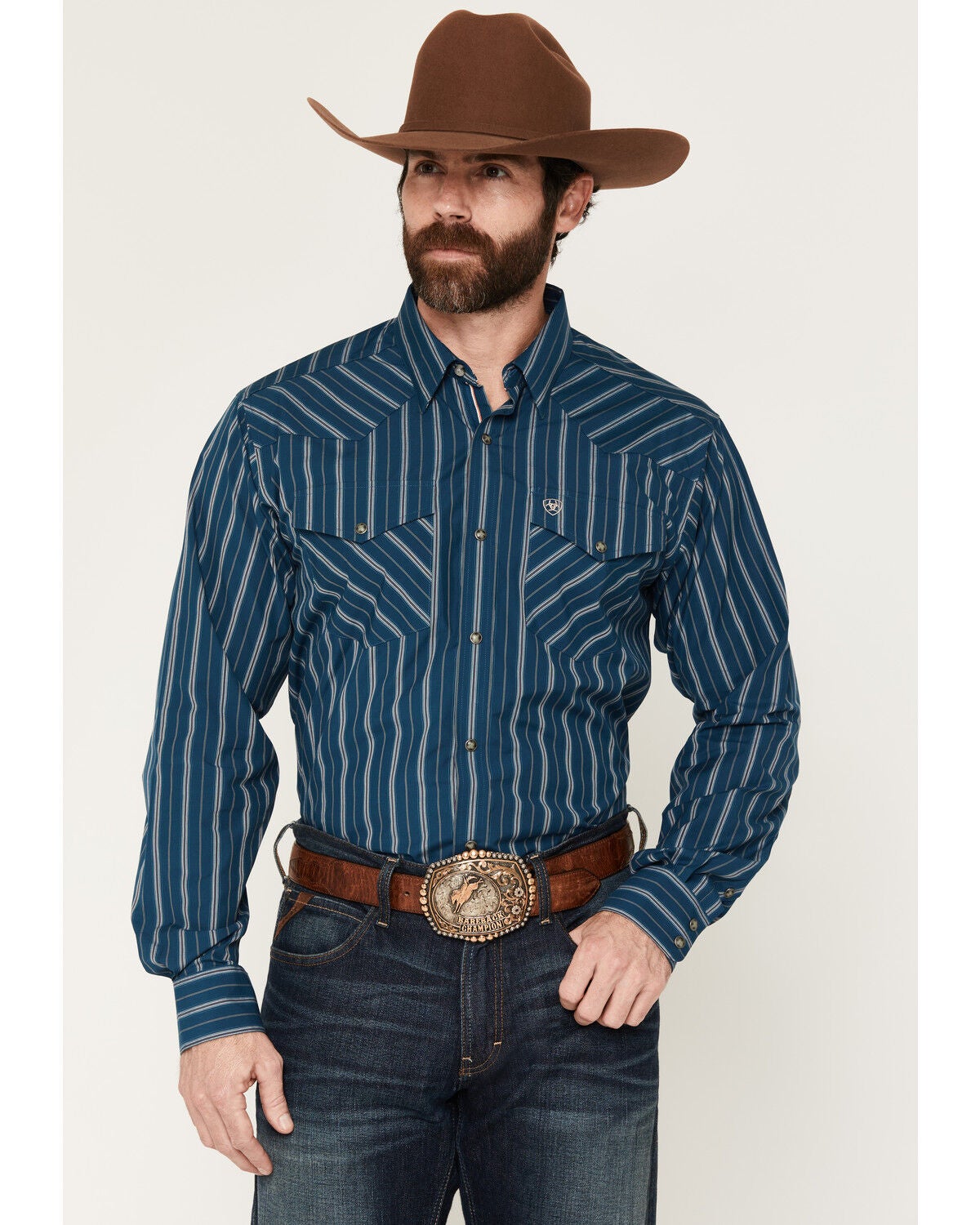 Image #1 - Ariat Men's Pro Series Wolfgang Striped Long Sleeve Snap Western Shirt, Blue, hi-res