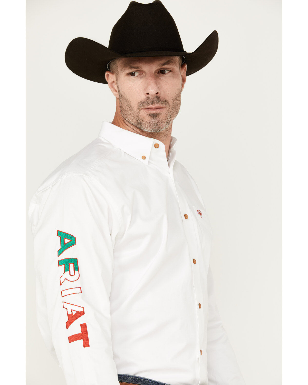 Image #2 - Ariat Men's Team Mexico Logo Twill Classic Fit Long Sleeve Button-Down Western Shirt - Tall, White, hi-res