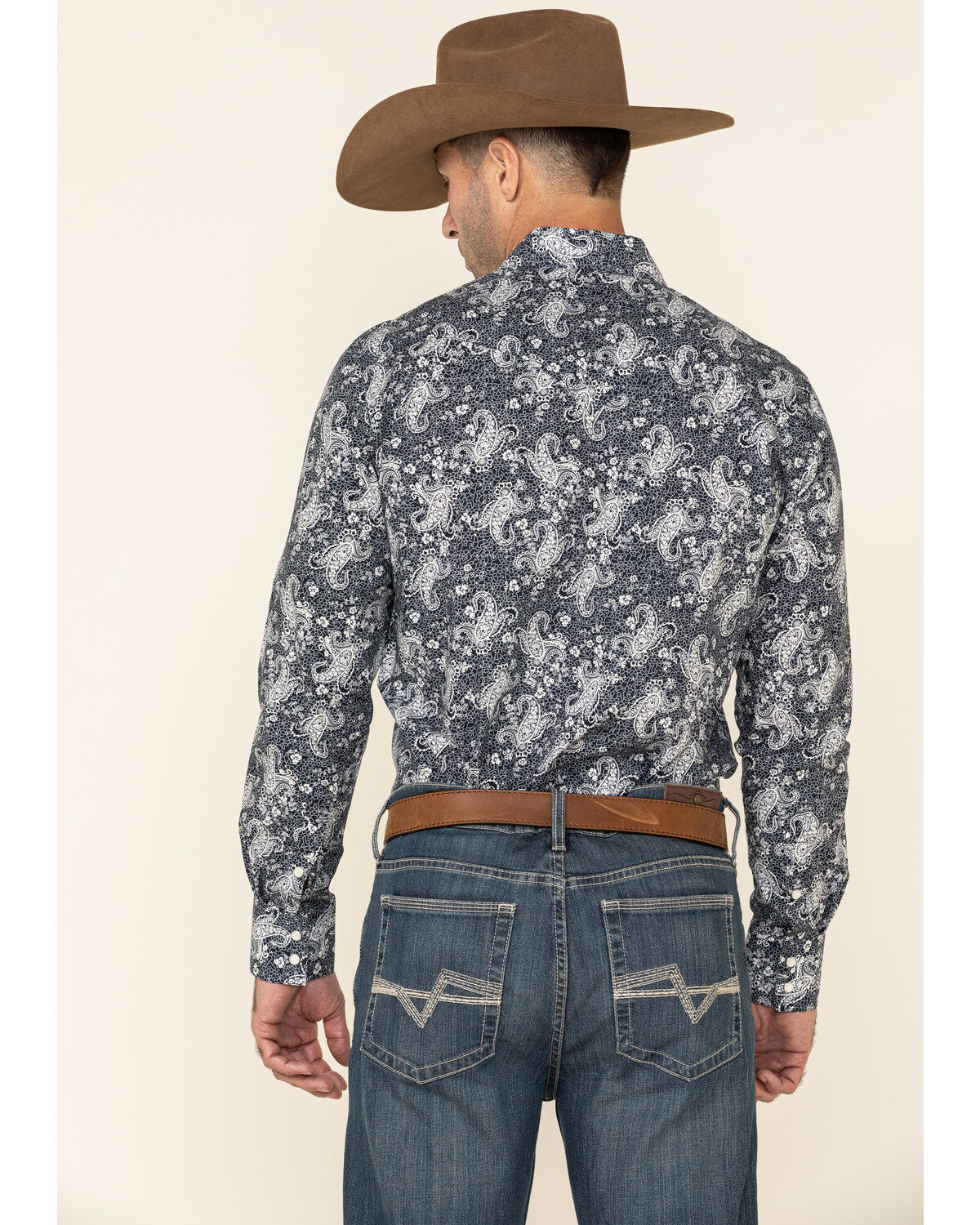 Image #5 - Rock & Roll Denim Men's Paisley Print Long Sleeve Western Shirt, Navy, hi-res