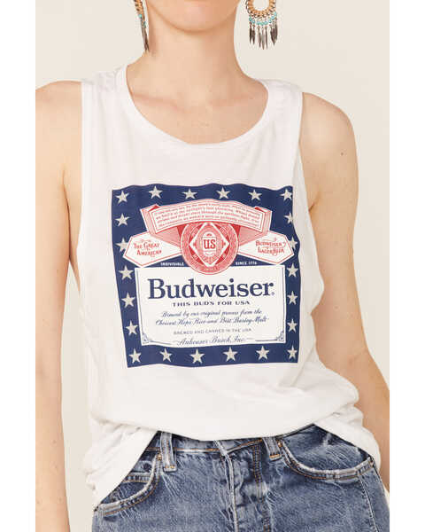 Brew City Beer Gear Women's White Patriotic Budweiser Graphic Muscle Tank, White, hi-res