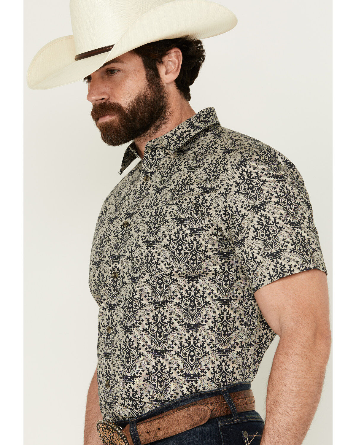 Product Name:  Gibson Men's Queen of Spades Medallion Print Short Sleeve Button-Down Western Shirt