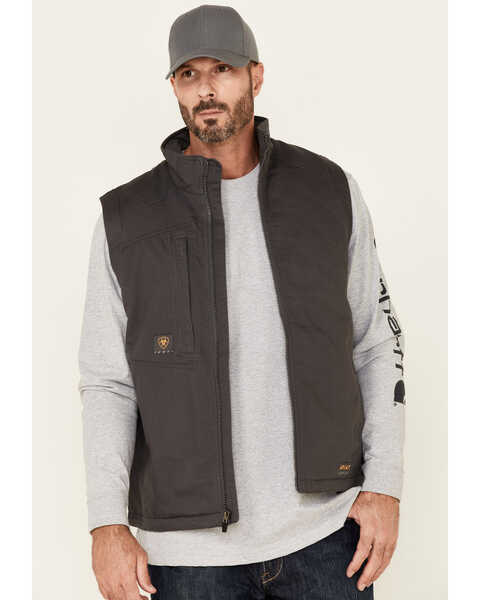 Image #1 - Ariat Men's Rebar Gray Washed Duracanvas Insulated Zip-Front Work Vest , Grey, hi-res