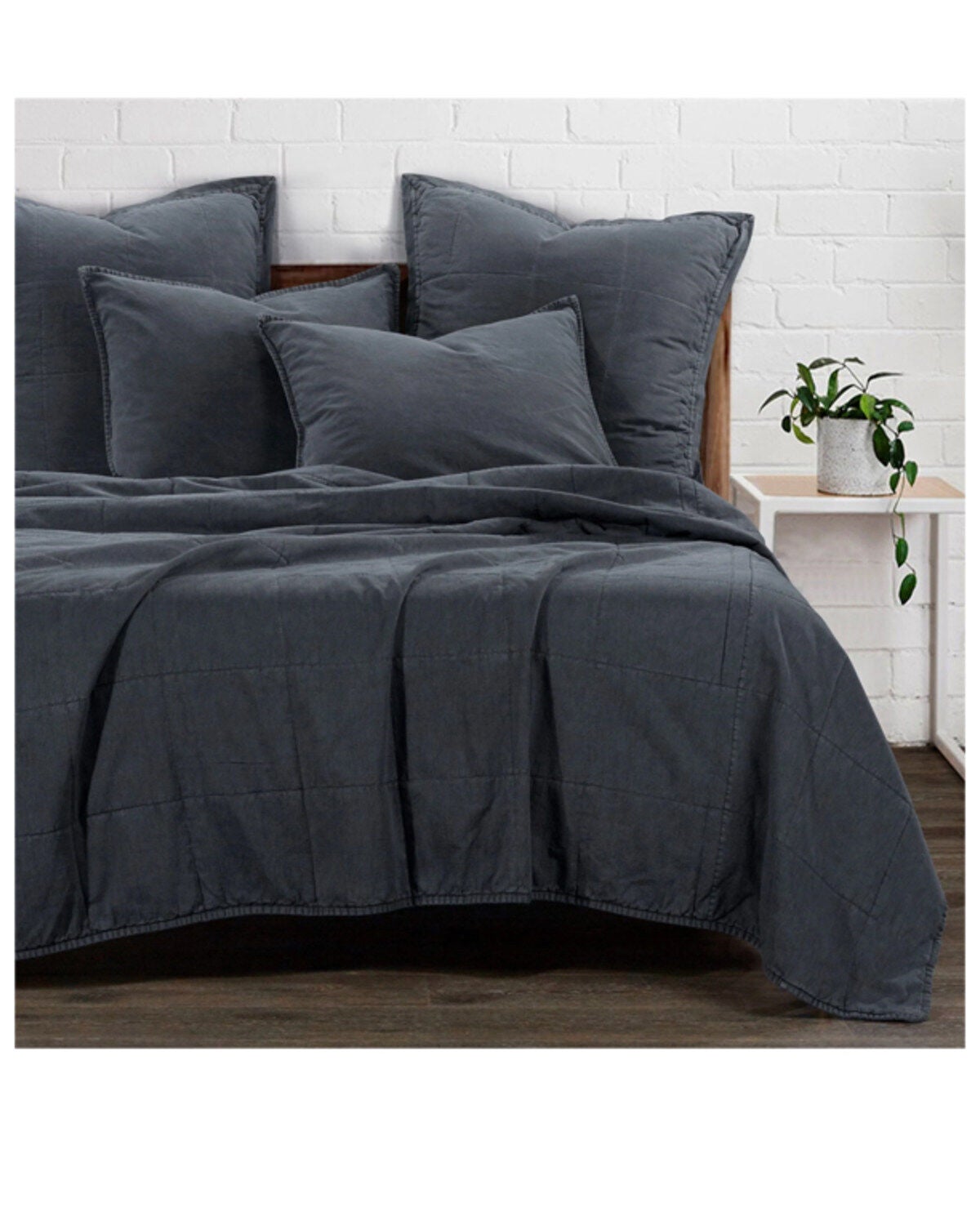 HiEnd Accents Charcoal Stonewashed Cotton Canvas Full/Queen Coverlet Set, Charcoal, hi-res