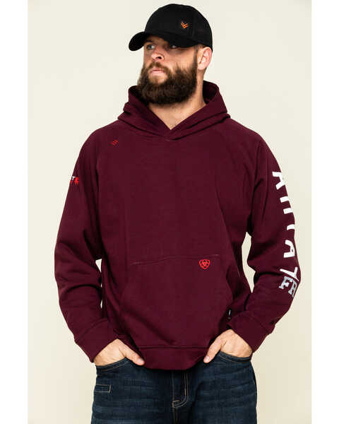 Ariat Men's Malbec FR Primo Fleece Roughneck Hooded Sweatshirt - Big, Red, hi-res