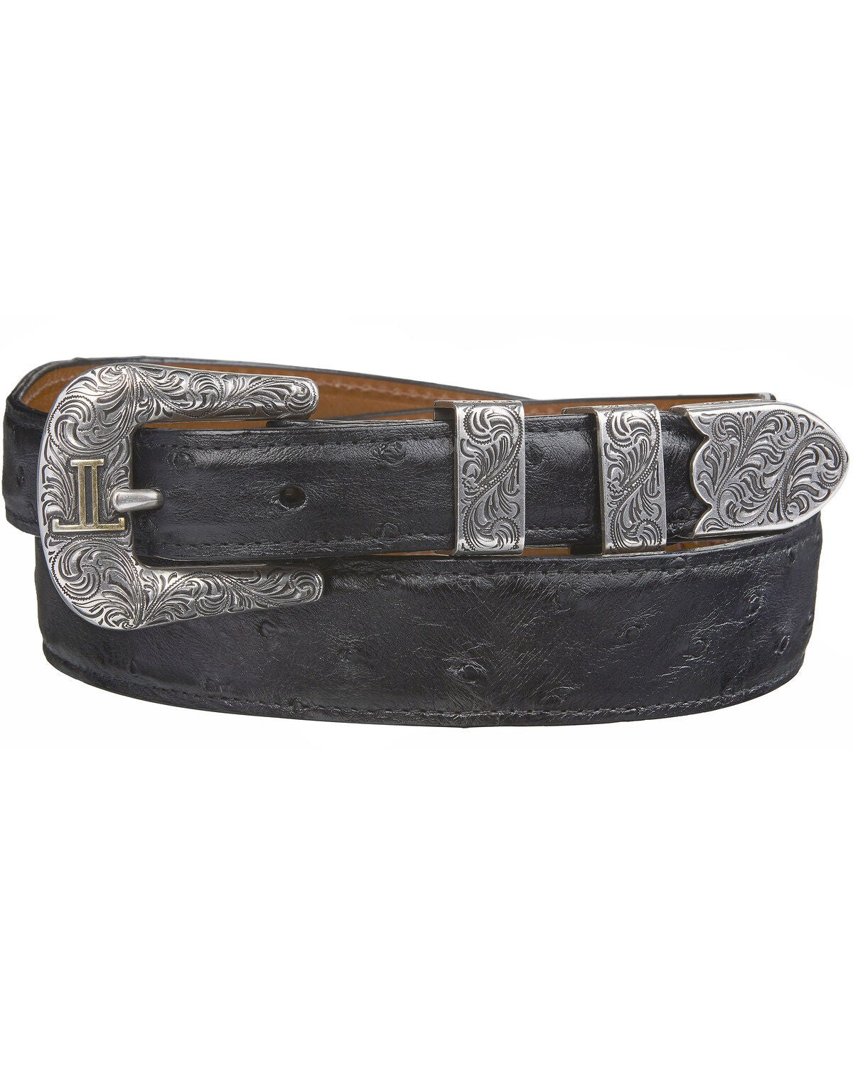 Lucchese Men's Black Full Quill Ostrich Leather Belt, Black, hi-res