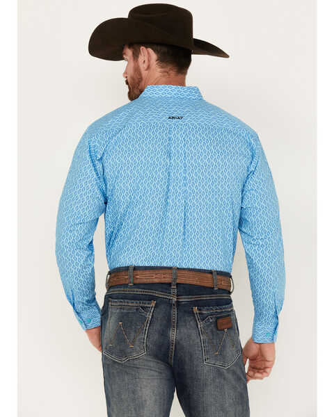Image #4 - Ariat Men's Team Deandre Geo Print Long Sleeve Button-Down Shirt - Tall, Light Blue, hi-res