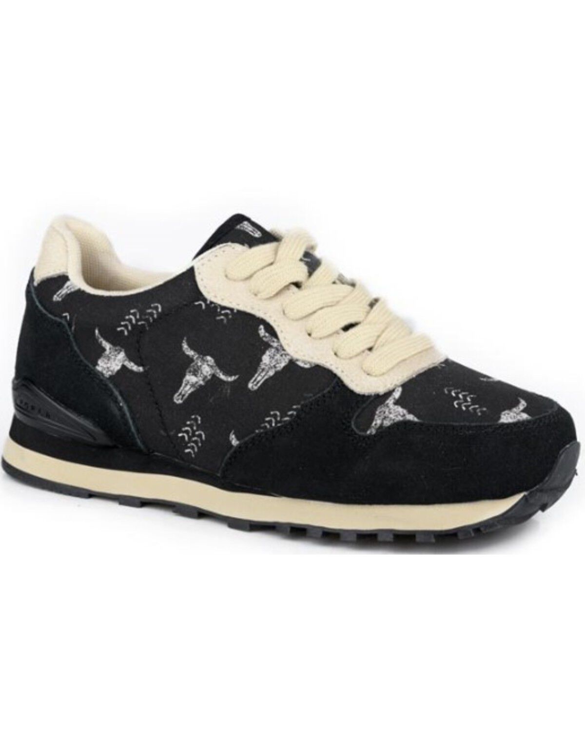Image #1 - Roper Women's Giddy Up Long Horn Print Casual Shoes, Black, hi-res