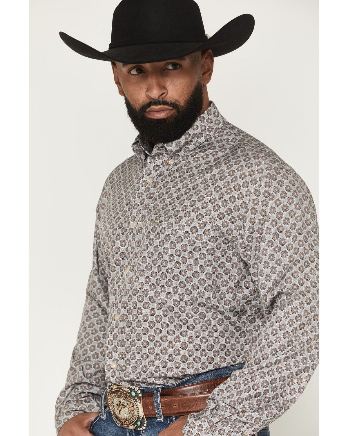 Image #2 - Cinch Men's ARENAFLEX&reg; Geo Print Long Sleeve Button-Down Stretch Western Shirt, Grey, hi-res