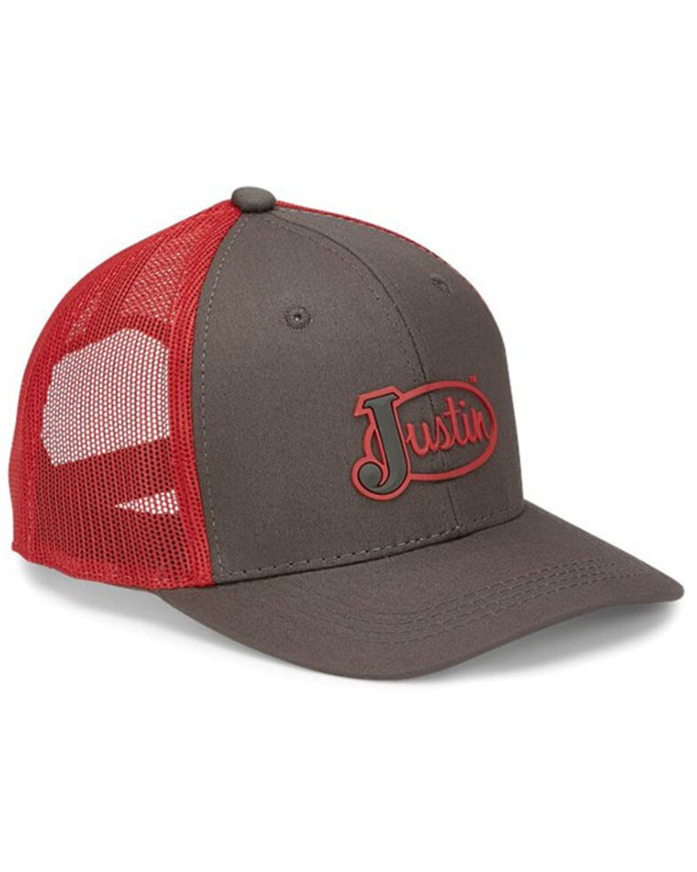 Justin Men's Red Embroidered Rubber Front Cap , Red, hi-res