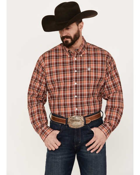 Cinch Men's Plaid Print Long Sleeve Button-Down Western Shirt , Multi, hi-res