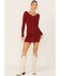 Lush Women's Cinnamon Long Sleeve Drawstring Sweater Dress, Rust Copper, hi-res