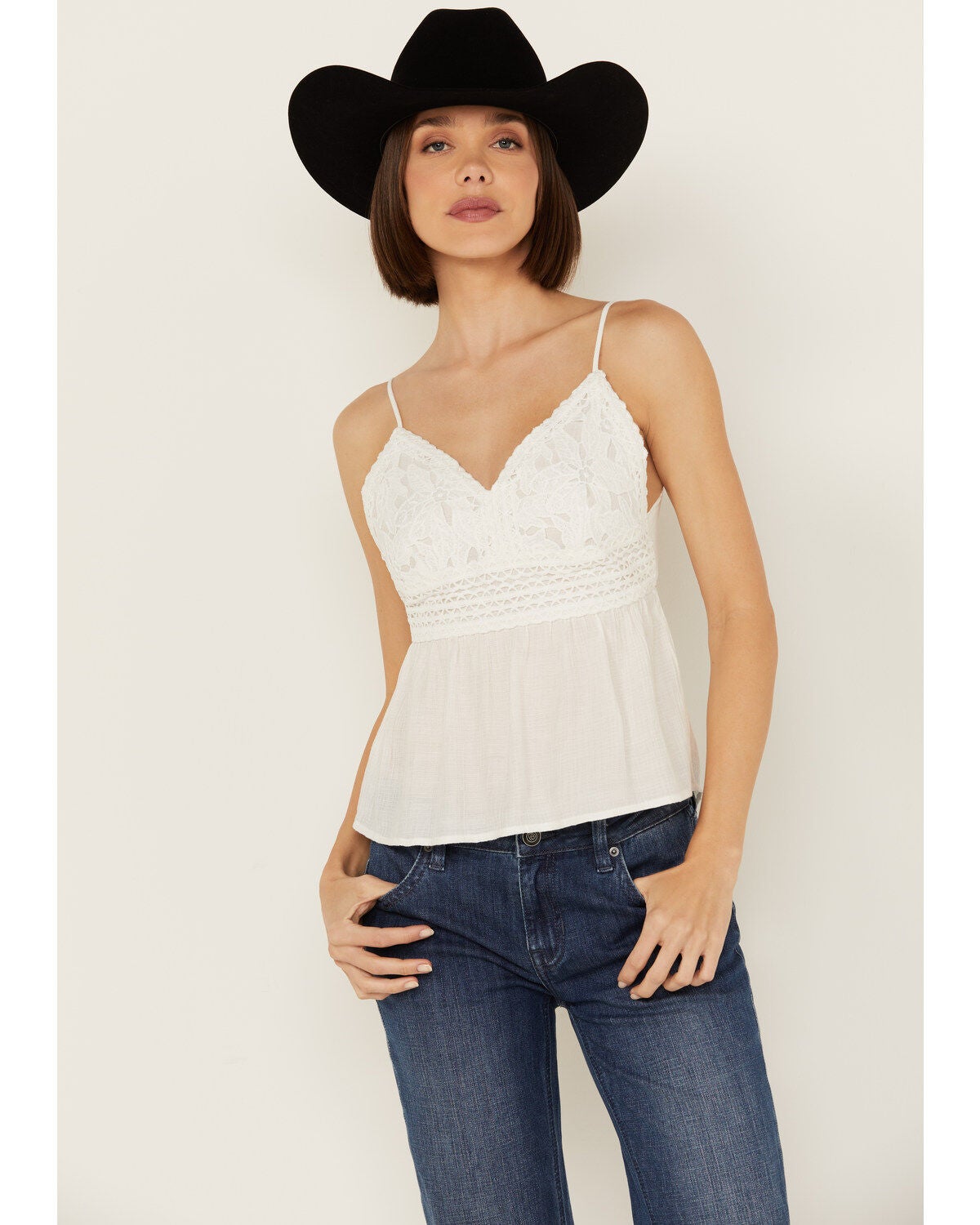 Shyanne Women's Lace Bustier Tank, White, hi-res