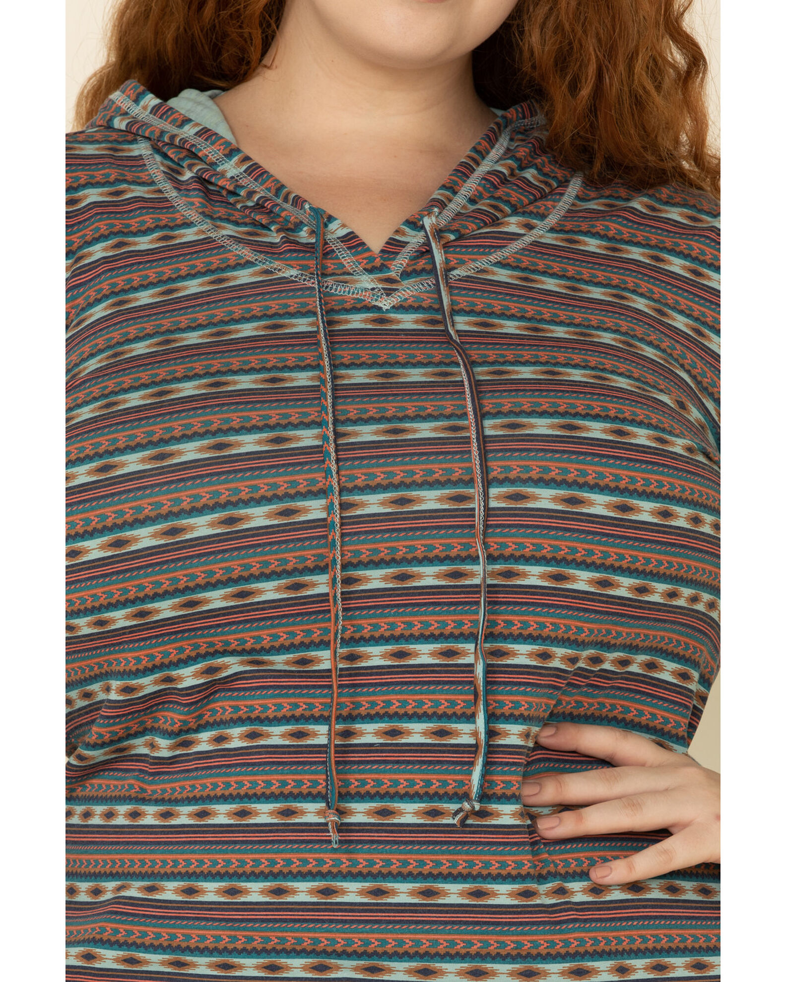 Image #3 - White Label by Panhandle Women's Southwestern Stripe Hoodie Tee - Plus, Multi, hi-res