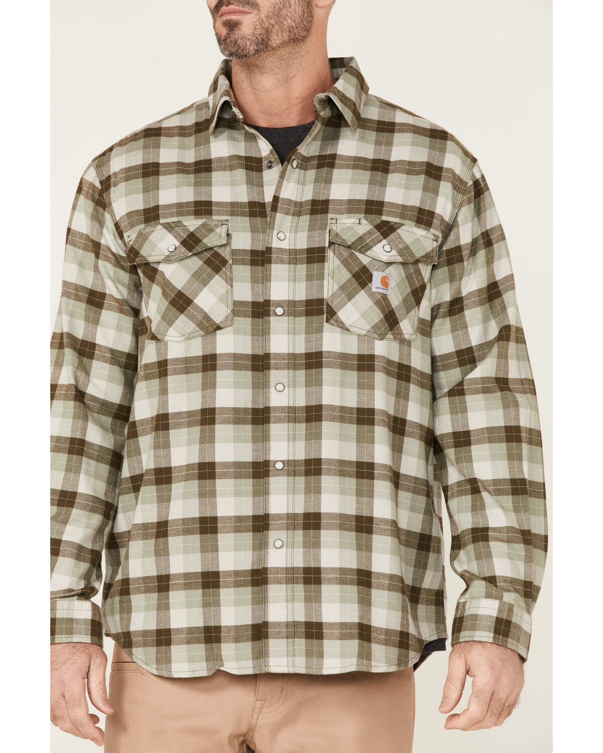 Carhartt Men's Rugged Flex Relaxed Fit Midweight Long-Sleeve Snap-Front Plaid Shirt