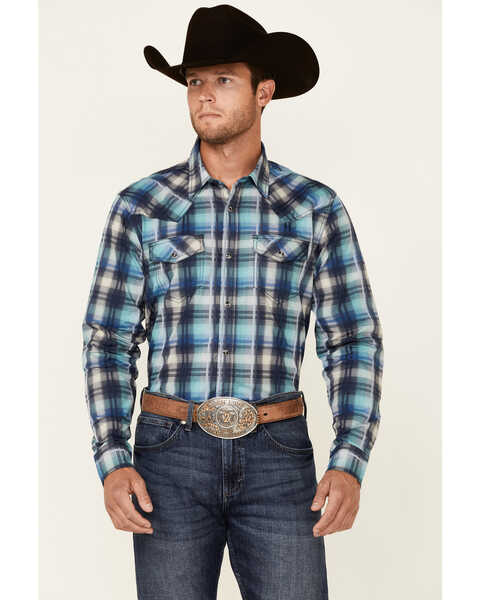 Cody James Men's Mission Large Plaid Long Sleeve Snap Western Shirt - Big & Tall, Blue, hi-res