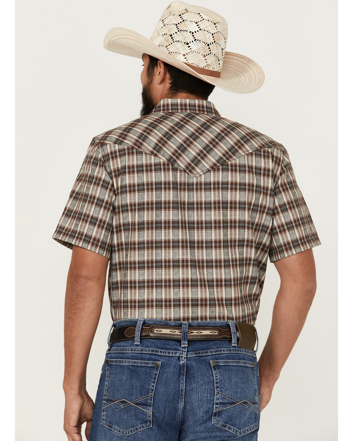 Image #4 - Cody James Men's Grit Plaid Print Short Sleeve Snap Western Shirt - Tall, Brown, hi-res