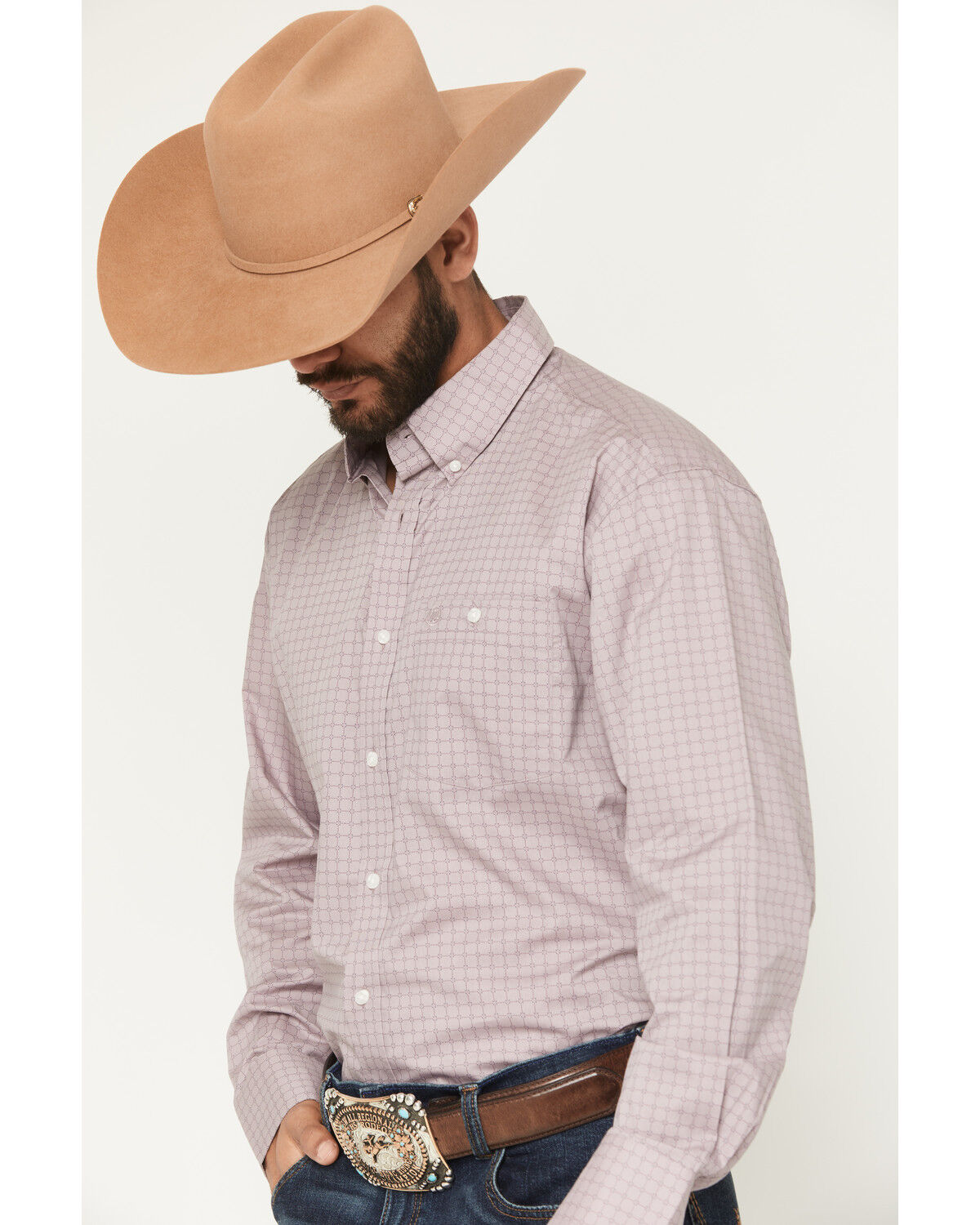 Image #2 - Wrangler Men's Plaid Print Long Sleeve Button-Down Stretch Western Shirt, Lavender, hi-res