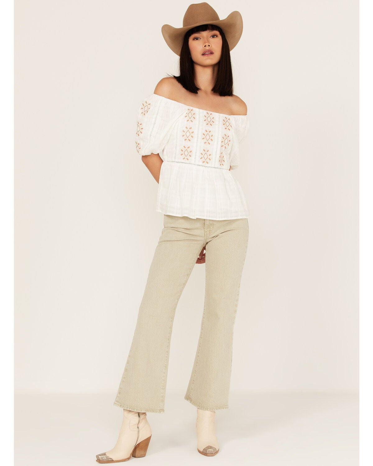 Image #2 - Miss Me Women's Embroidered Puff Sleeve Top, , hi-res