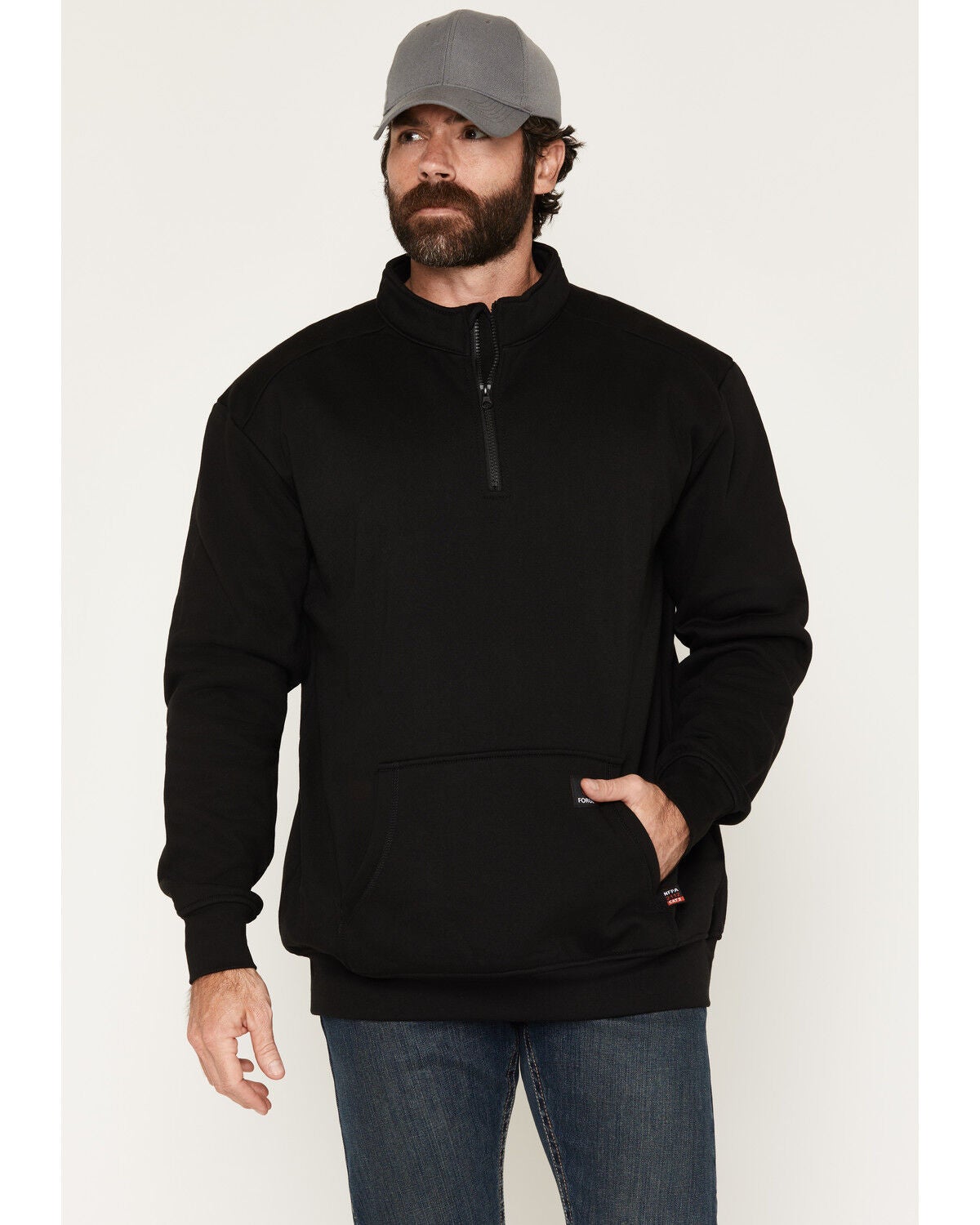 Forge Workwear Men's FR 1/4 Zip Work Pullover Sweater, Black, hi-res