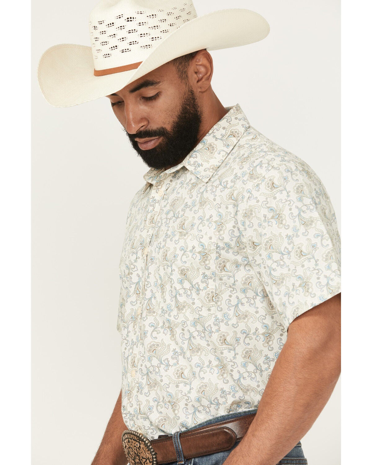 Image #2 - Gibson Trading Co Men's Groovy Floral Print Short Sleeve Button-Down Western Shirt - Tall, Ivory, hi-res