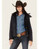 Image #1 - STS Ranchwear by Carroll Women's Dark Wash Denim Print Softshell Weston Hooded Jacket, Dark Wash, hi-res