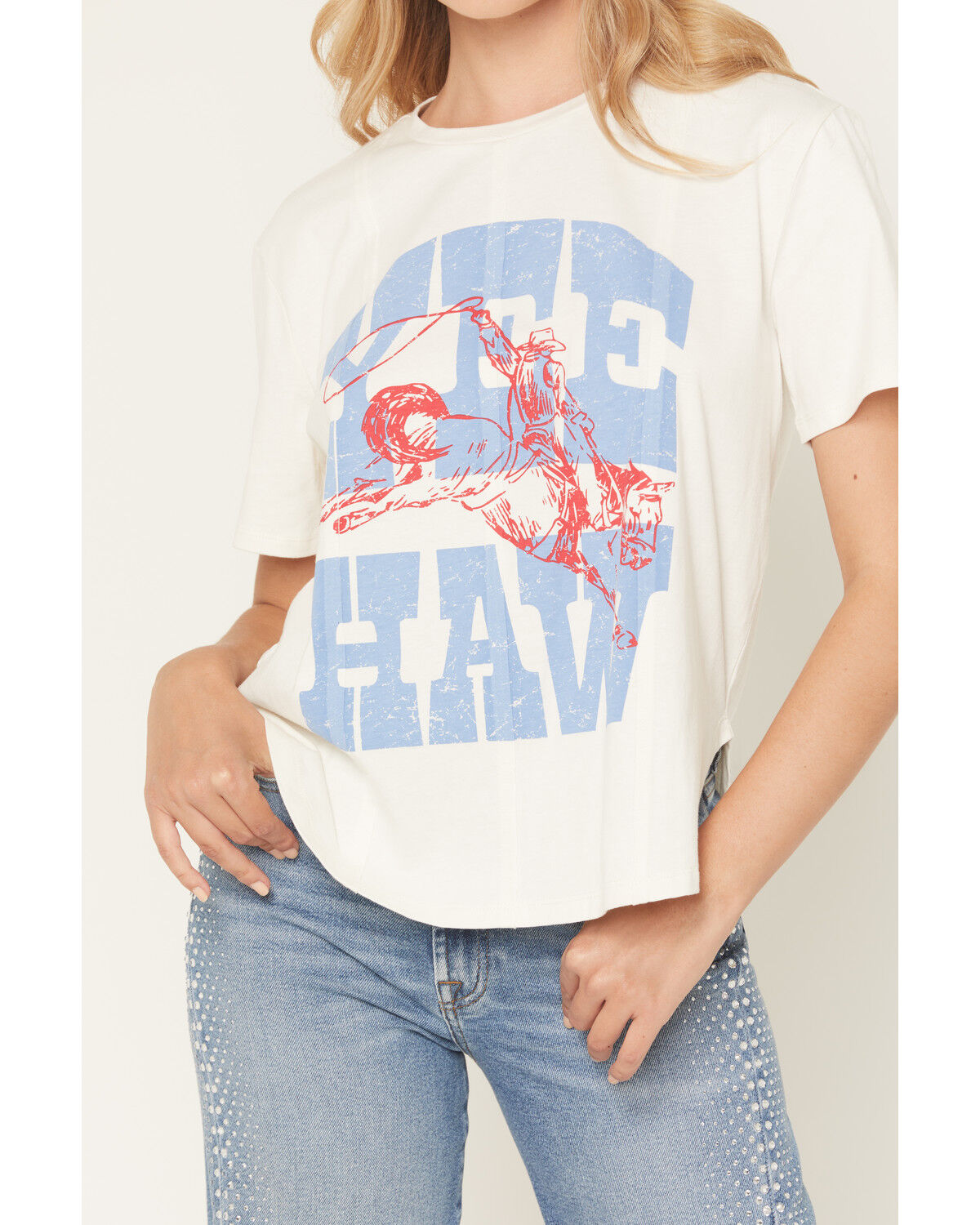 Image #3 - Blended Women's Yee Haw Cowboy Oversized Short Sleeve Graphic Tee, Cream, hi-res