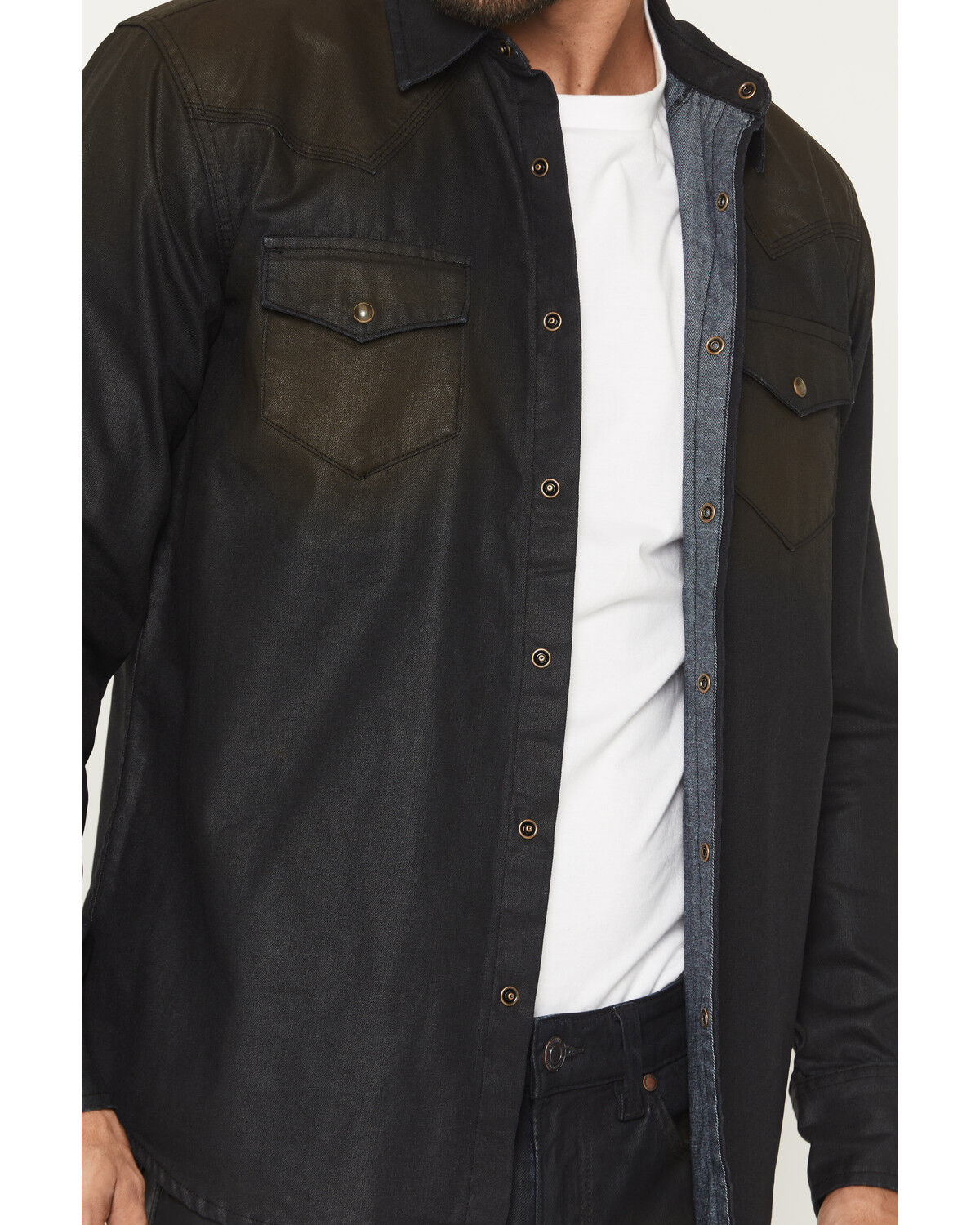 Image #3 - Moonshine Spirit Men's Wax Coated Denim Long Sleeve Snap Western Shirt, Dark Wash, hi-res