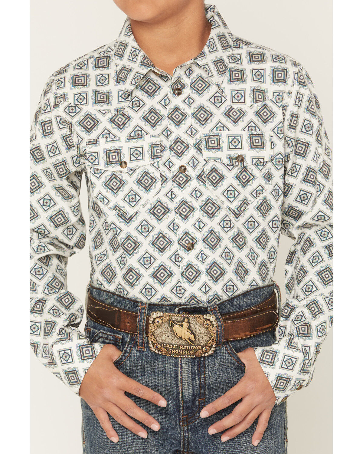 Image #3 - Gibson Trading Co Boys' Time Warp Geo Print Long Sleeve Snap Western Shirt, Ivory, hi-res