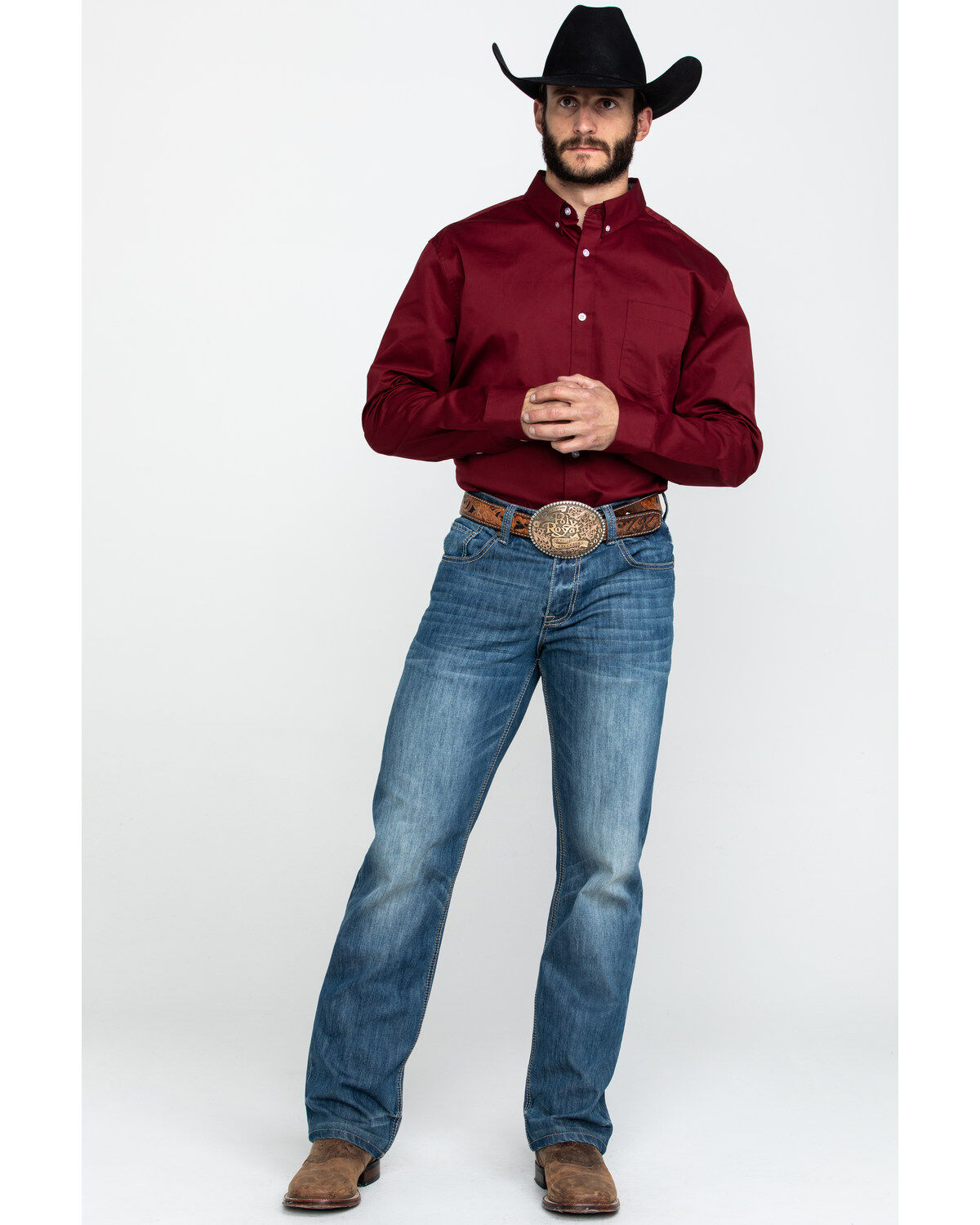 Image #6 - Cody James Core Men's Solid Maroon Twill Long Sleeve Western Shirt, , hi-res