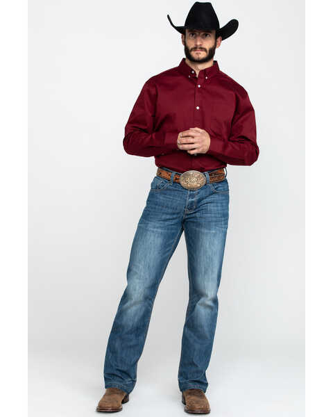 Cody James Core Men's Solid Maroon Twill Long Sleeve Western Shirt , Maroon, hi-res