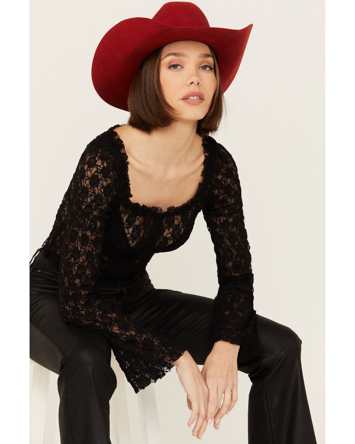 Free People Women's Madison Sheer Long Sleeve Shirt, Black, hi-res