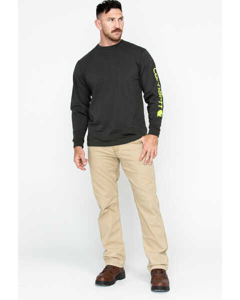 Carhartt Men's Loose Fit Heavyweight Long Sleeve Logo Graphic Work T-Shirt, Bark, hi-res