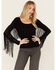 Image #1 - Idyllwind Women's Doris Studded Fringe Long Sleeve Top, Black, hi-res