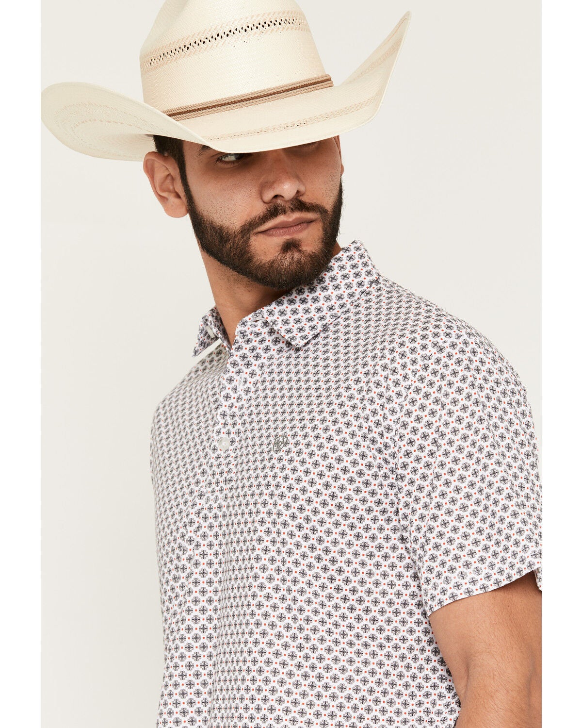 Image #2 - Ariat Men's All Over Medallion Print Classic Fit Short Sleeve Button-Down Polo Shirt, , hi-res
