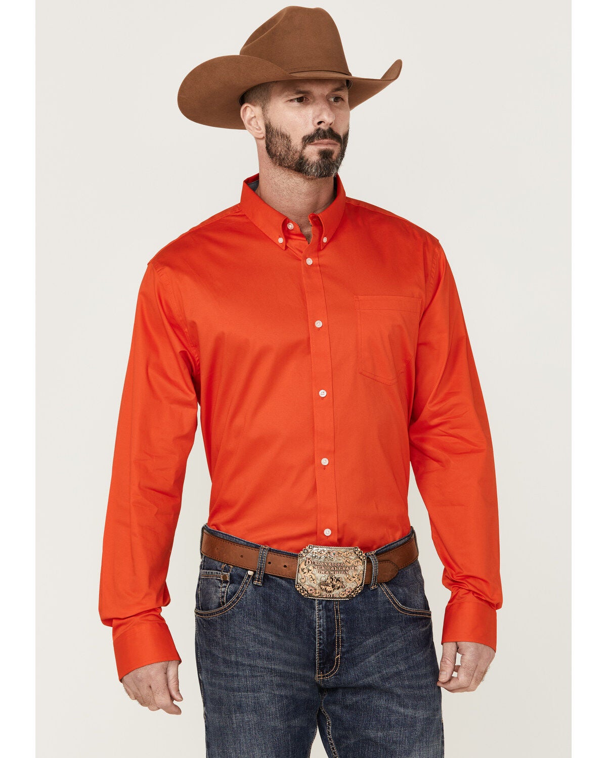 RANK 45&reg; Men's Basic Twill Long Sleeve Button-Down Western Shirt, Red, hi-res