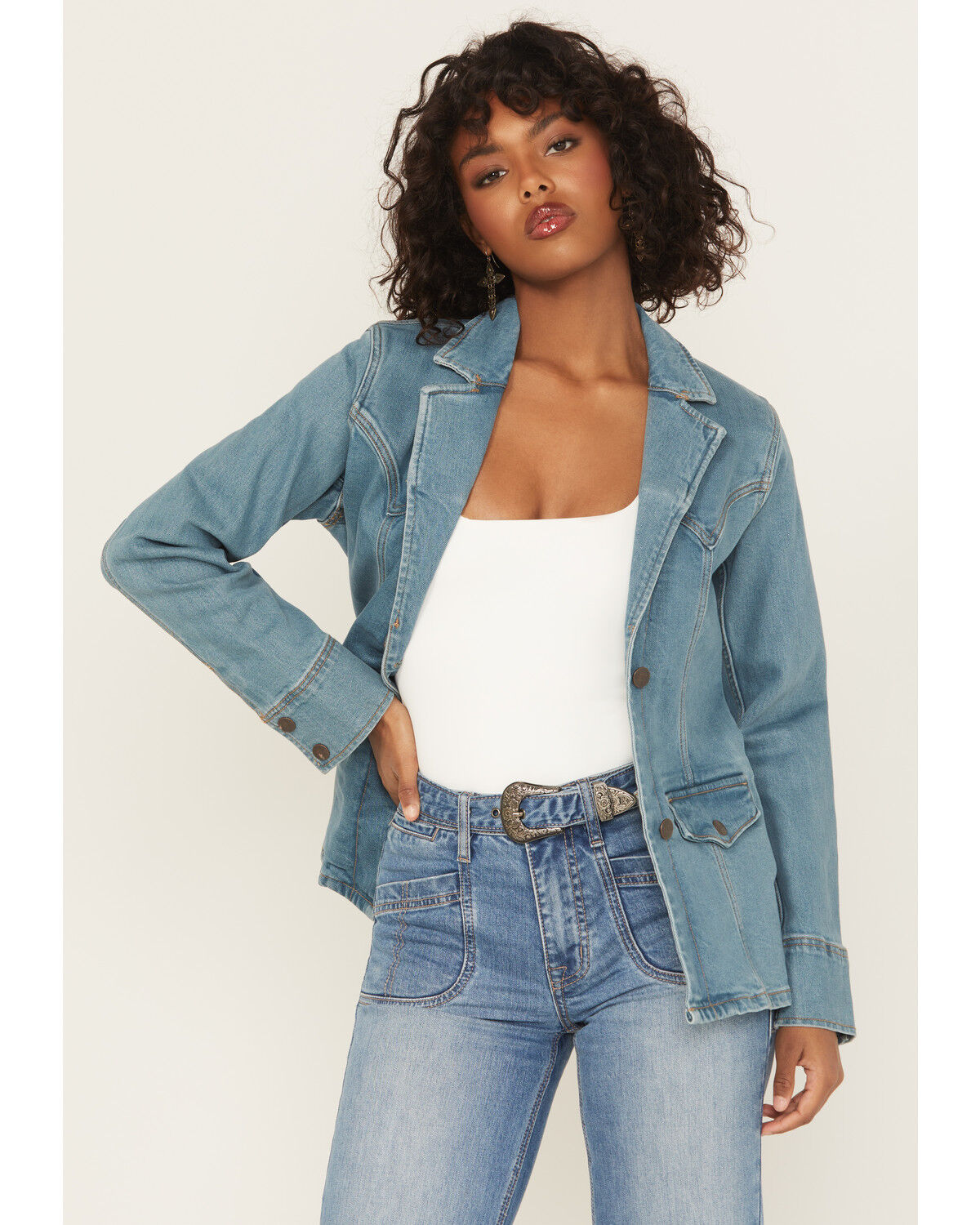 Image #1 - Wrangler Retro Women's Light Wash Button-Down Denim Blazer, Light Wash, hi-res