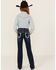 Shyanne Girls' Southwestern Floral Border Pocket Stretch Bootcut Jeans, Blue, hi-res