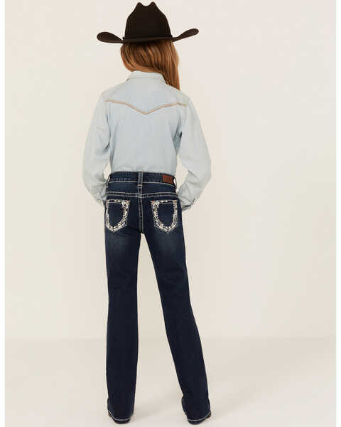 Image #3 - Shyanne Girls' Southwestern Floral Border Pocket Stretch Bootcut Jeans, Blue, hi-res