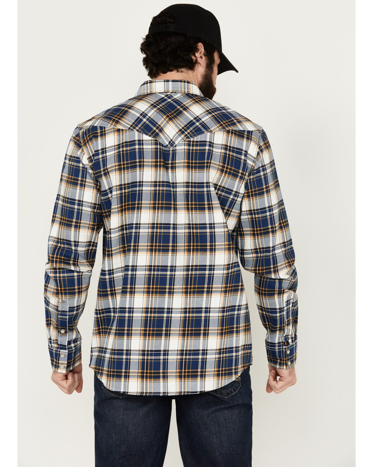 Image #4 - Cody James Men's FR Plaid Print Long Sleeve Snap Midweight Work Shirt, Navy, hi-res