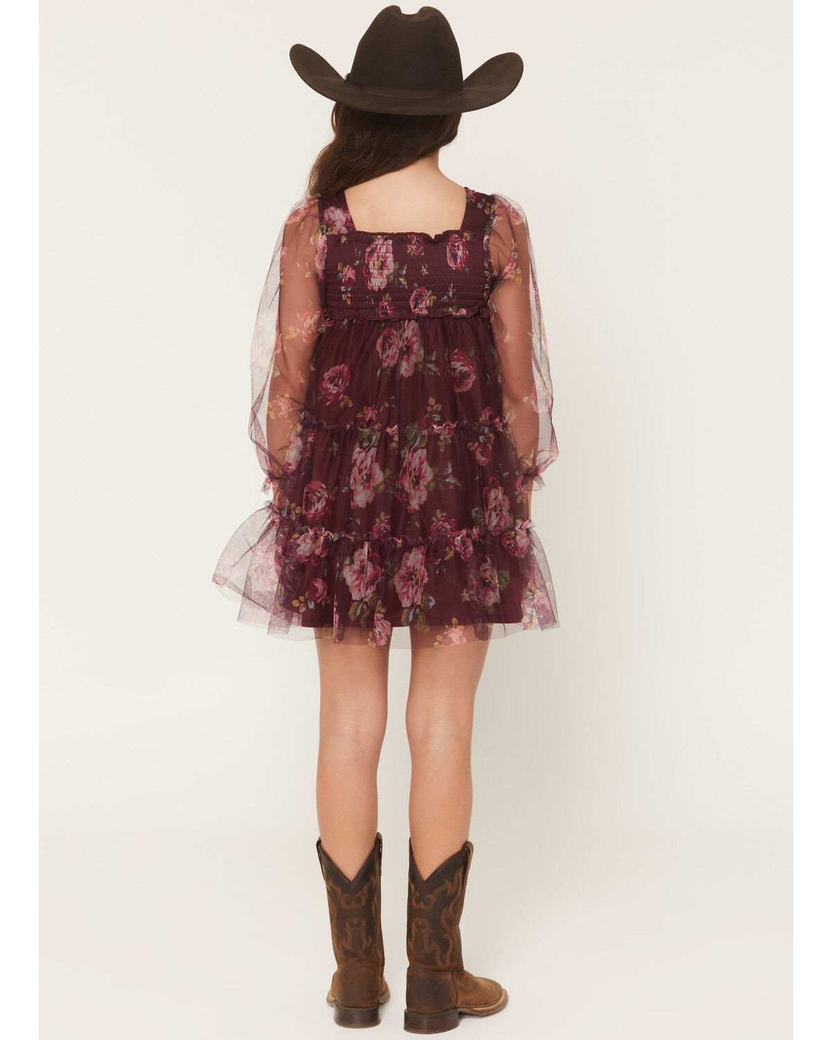 Product Name:  Sugar California Girls' Floral Print Long Sleeve Mesh Dress